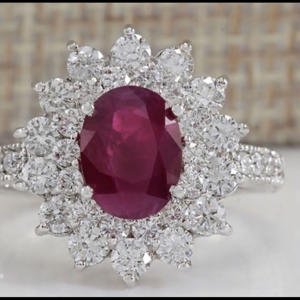 Stamped .925 Sterling Silver 3 Carat Ruby Ring